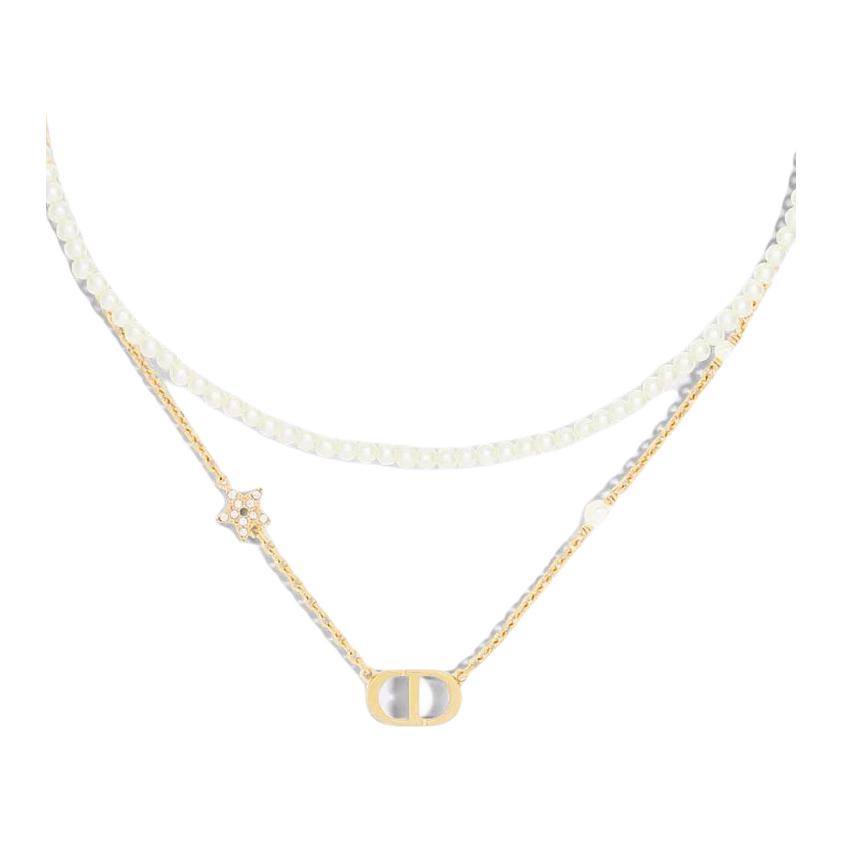 Dior Двойная цепочка Дизайн CD Логотип Звезда Подвеска Металлическое ожерелье Женское ожерелье Золото N3116WOMCY-D03S