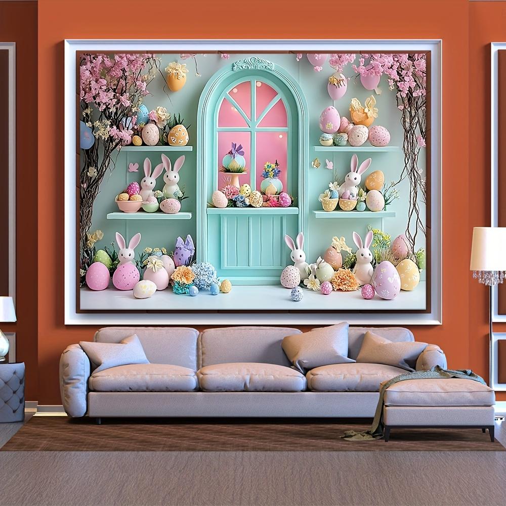 VIKAMA Cute Rabbit Easter Photography Theme Garden Courtyard Decoration Background Cloth Wall Decoration