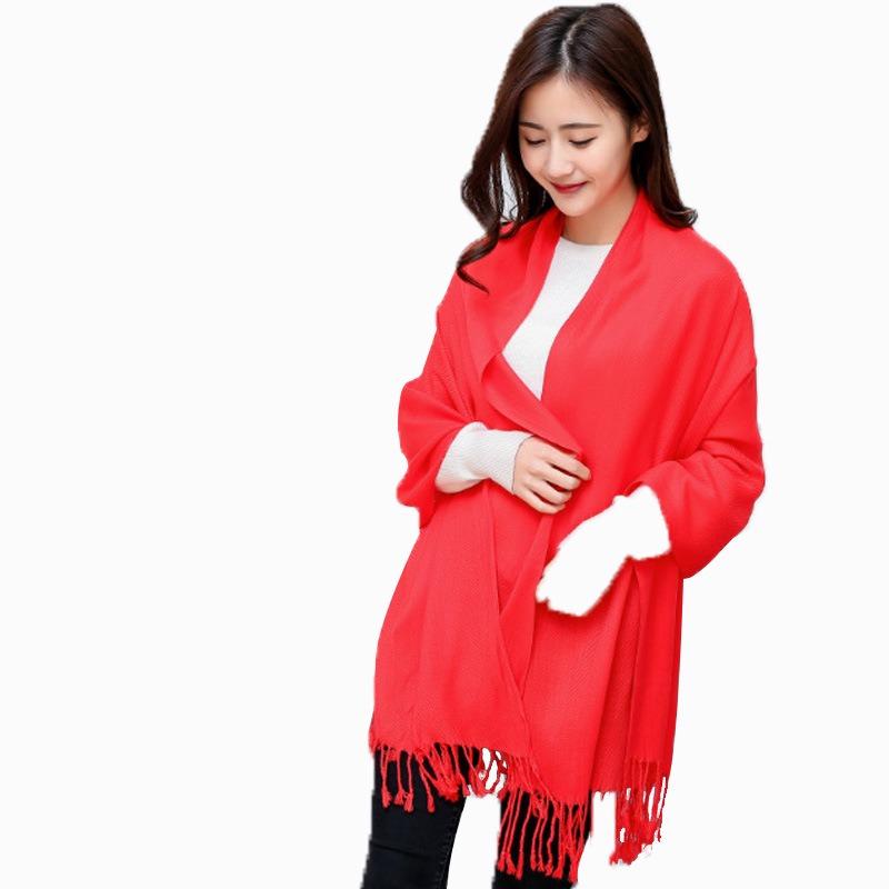 Big Red Club Gift Print OO Embroidery Solid Color Twill Cotton Shawl Scarf Extra Long High Sense
