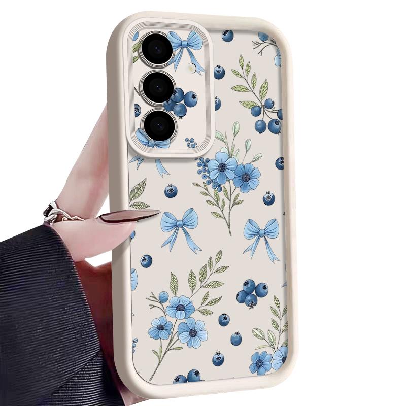 Чехол S26 Ultra с черничными бантами и цветами Для Samsung Galaxy S25 S24 Ultra S23 Plus S22 S21 FE A54 A15 A35 A55 A16 A26 A36 A56 A17 A37 A57 5G