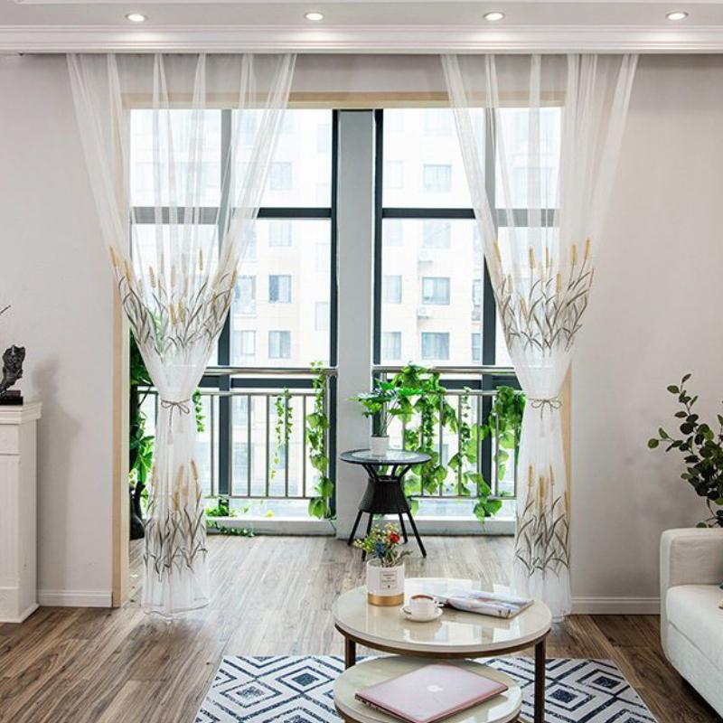 Современные тюлевые шторы с вышивкой из колосьев пшеницы для гостиной, спальни, окна, прозрачные шторы, жалюзи, драпировка, вуаль, кухонный декор на заказ
