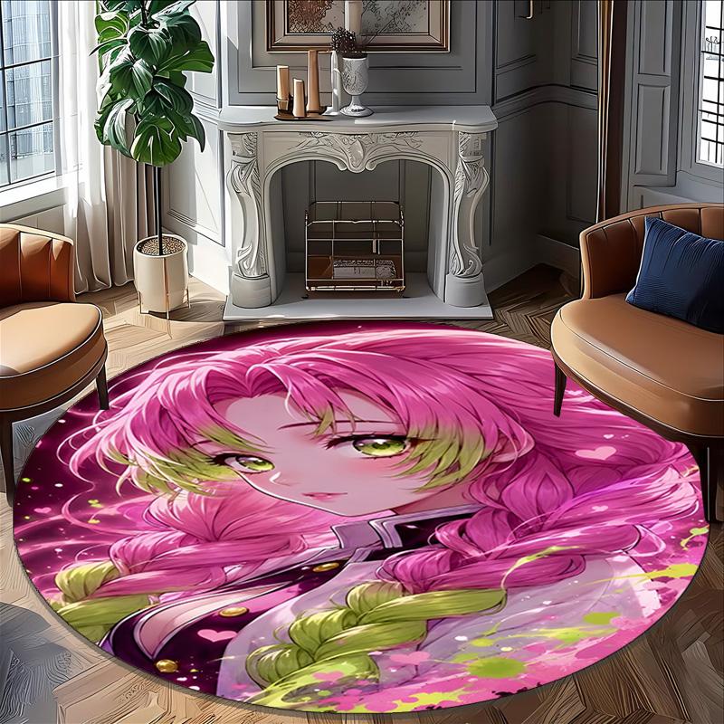 1pc Mitsuri Kanroji Carpet, Round Rug, Comfortable, Suitable for Entryways, Living Rooms, Office, And Bedrooms, Christmas Decoration