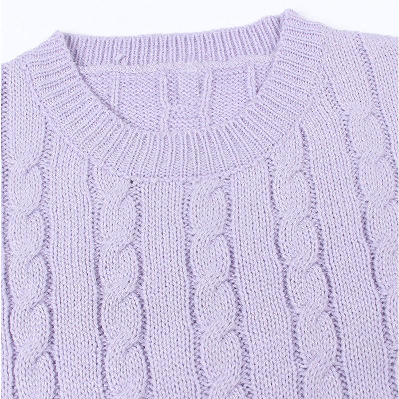 Женский осенне-зимний трикотажный однотонный свитер с длинным рукавом и круглым вырезом