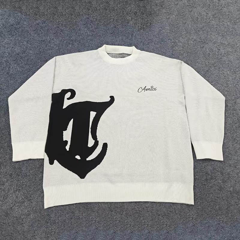 Осень и Зима С круглым вырезом Свободный узор Вышитый Y2K Уличный Персонализированный свитер для мужчин и женщин