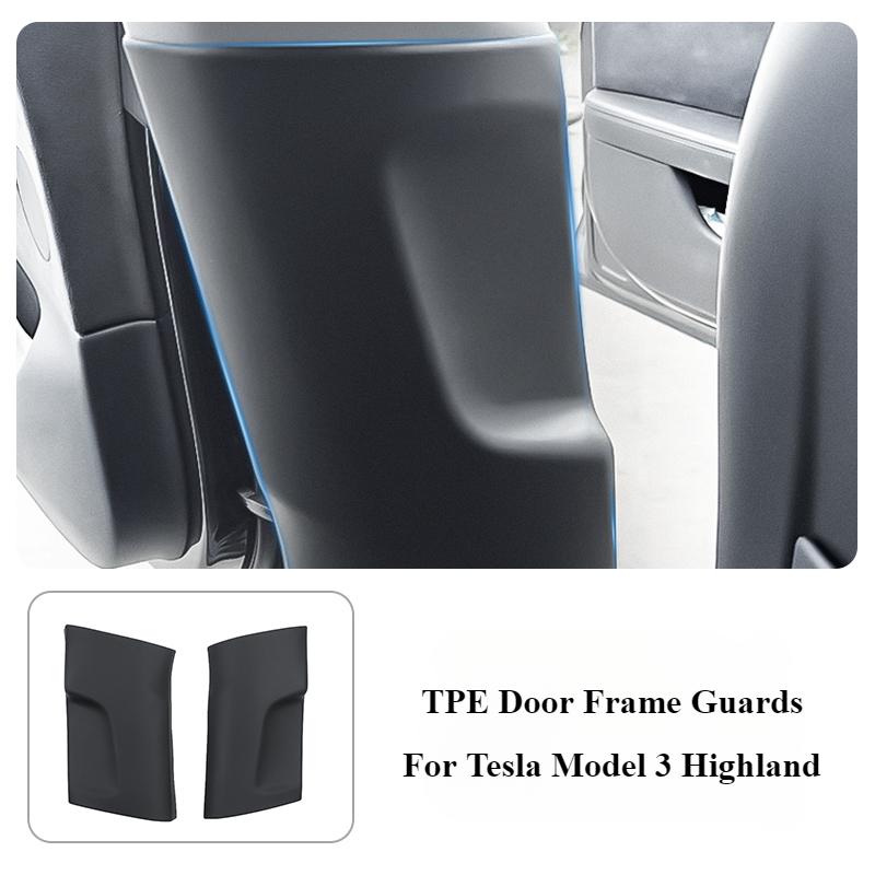 Door Frame Guards for Tesla Model 3 Highland TPE Suede Protective Plate Anti-kick Pad Car Center Column B-pillar Two-sided Guard