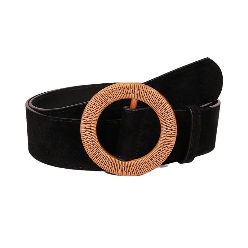 Women's Wide Belt Suede Round Buckle Imitation Rattan Buckle Wide Belt Women's Autumn and Winter Versatile Women's Belt