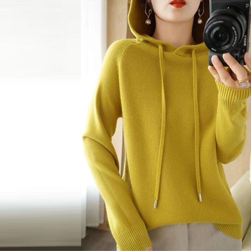 Пуловер, осенние и зимние свитера, женские свитера с капюшоном, свободный трикотаж с подкладкой, однотонный пуловер с длинными рукавами, женские топы