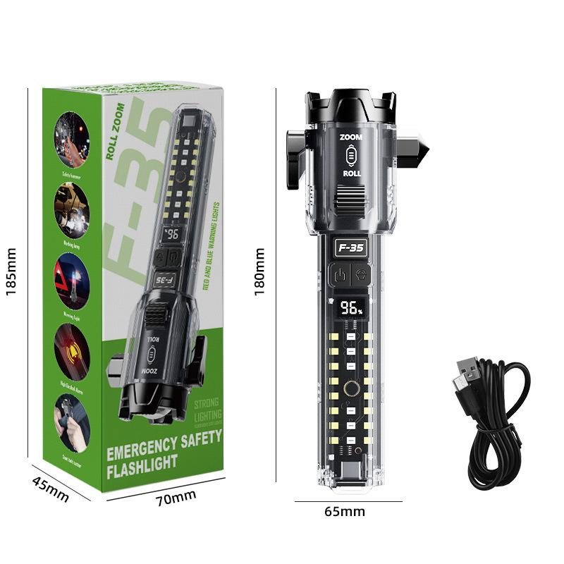 KDULIT Multifunction LED Dual Light Source Flashlight Built-in 1800mAh Battery Type-C Rechargeable Emergency Slide Zoom Torch