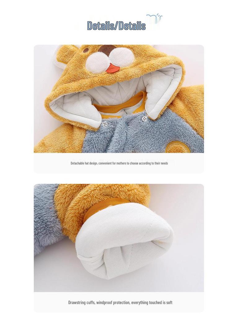 Уютный осенне-зимний комбинезон для новорожденных - Плюшевый, плотный и теплый комбинезон для прогулок.