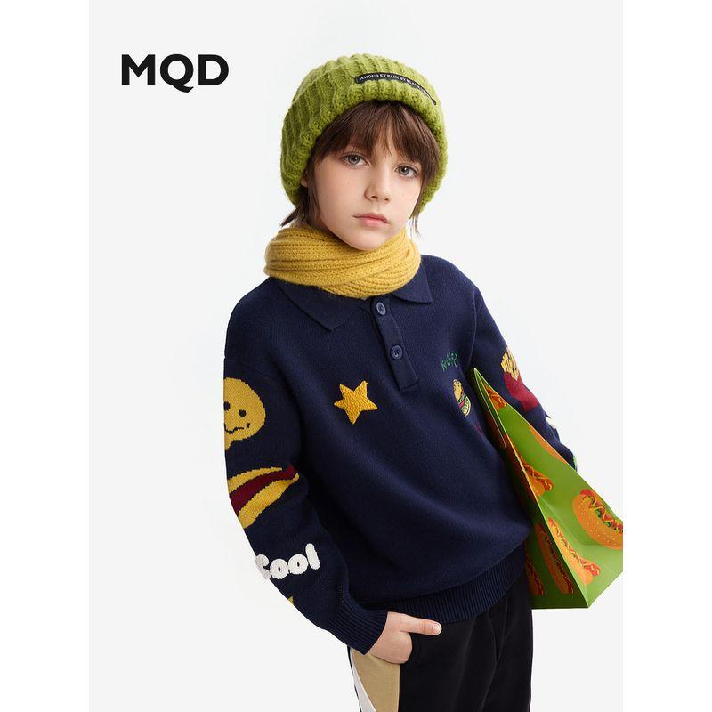Mqd Kidsren's Clothing Boys' Sweaters 2025 Winter New Style Lapel Knitwear Kidsren's Preppy Style Jacquard Knitwear