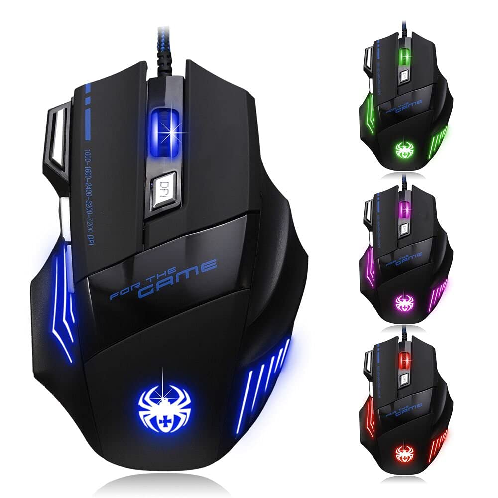 FineGood Gaming Mouse, ZELOTES 7-Button 5500 DPI Adjustable USB Wired Gaming Mouse with LED Light, Compatible with Windows, iOS, and Mac Systems