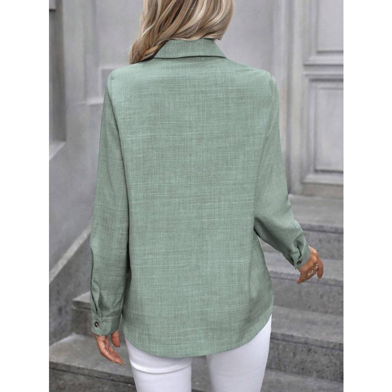 VEZFAA Женская мода, повседневные весенне-осенние однотонные рубашки-поло с длинным рукавом и принтом, блузки и рубашки