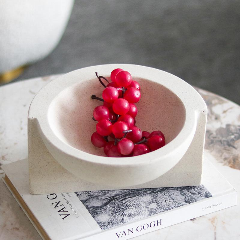 Wabi-sabi Style Abstract Art Half Fruit Plate Ornaments Designer Light Luxury Hotel B&B Imitation Travertine Storage Plate Ornaments