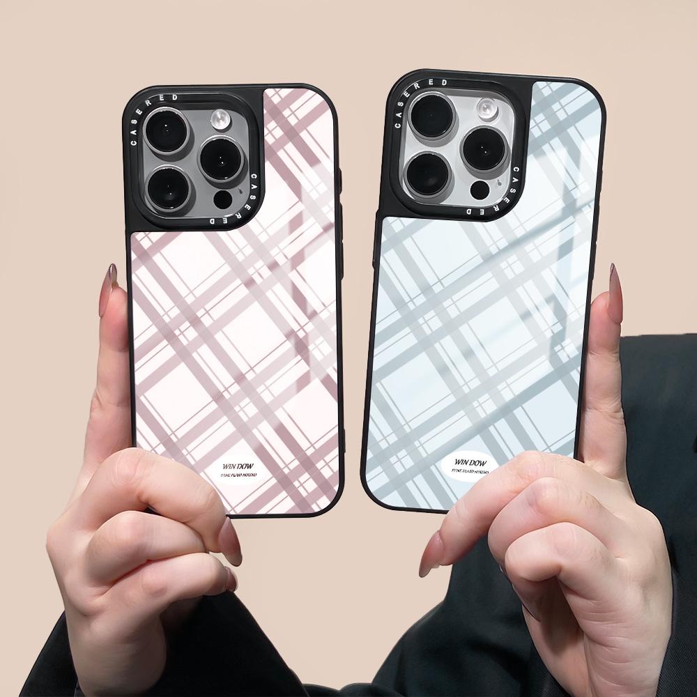 Применимо к чехлу для мобильного телефона iphone16Pro корейский стиль ins узор Стеклянный чехол Apple 15/14 Apple 13Pro