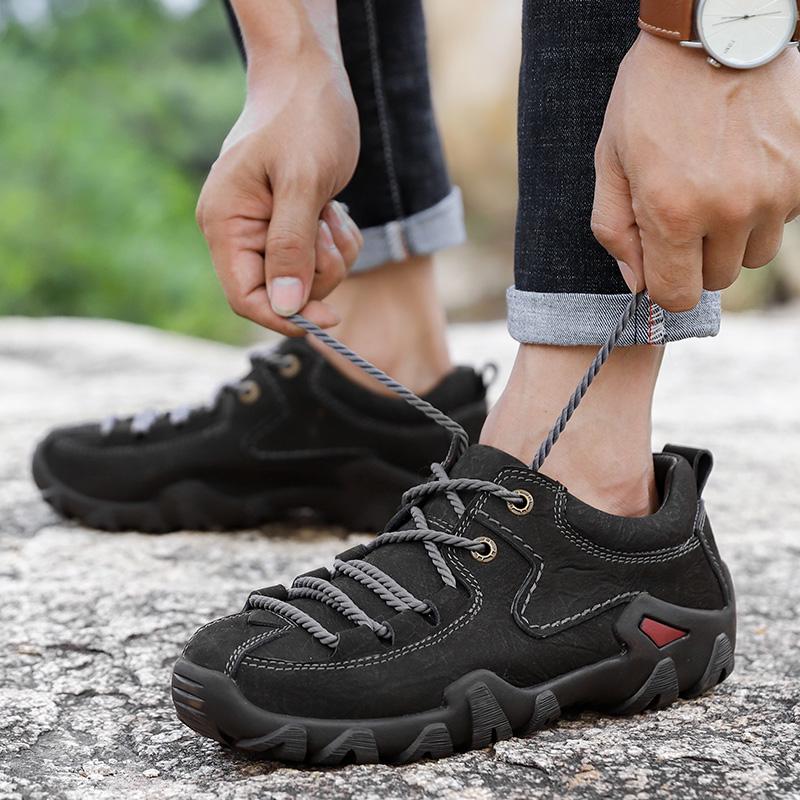 Модные мужские походные ботинки на шнуровке весна-осень натуральная кожа для активного отдыха мужские спортивные походные горные спортивные туфли