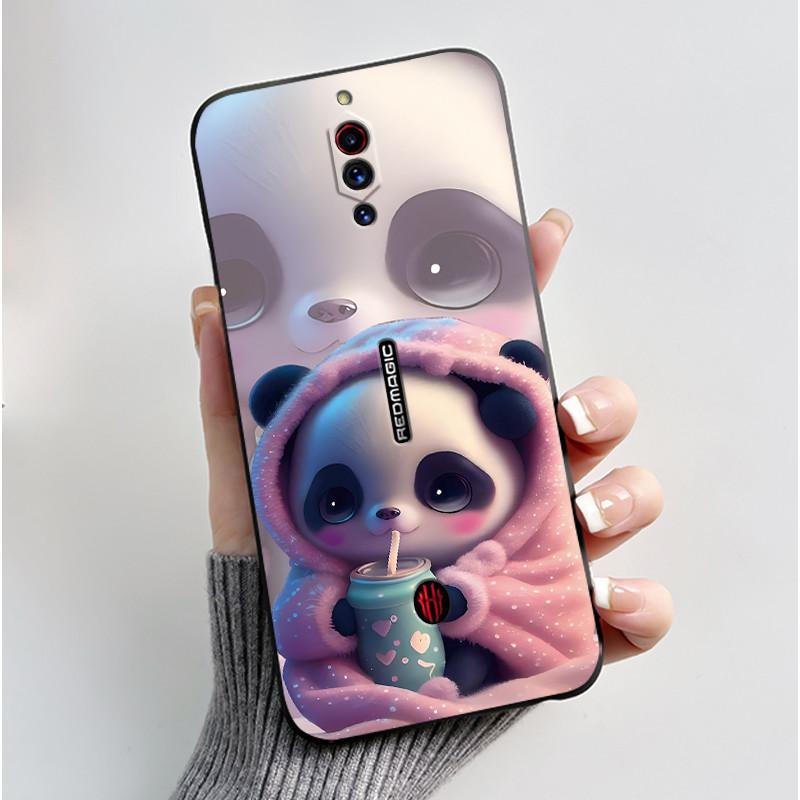 Case For ZTE Nubia Red Magic 5G 5S Cute Heart Rabbit Black Matte Soft Silicone Protective Back Cover RedMagic 5G 5S Phone Case