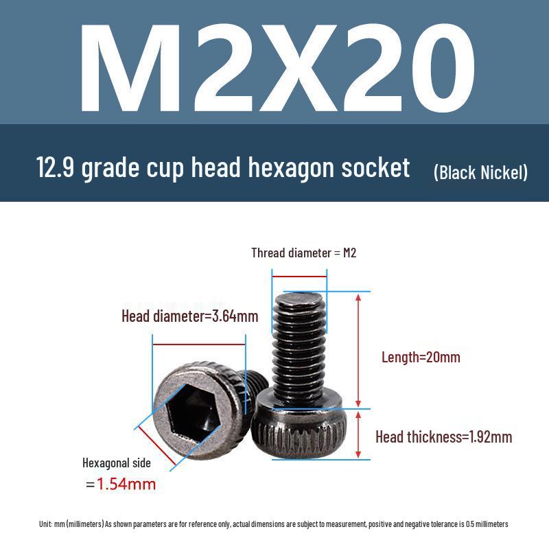 Yigu High-Strength Black Nickel Hex Socket Screw, M1.6-M4, Knurled Cup Head Bolt, 12.9 Grade.