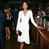 Bodycon Party Dress Solid Color Gown Dress, Slim Fit Hip-Hugging Pleated Long Sophisticated Outfit Sleeve V-Neck Midi for Cocktail Commuting