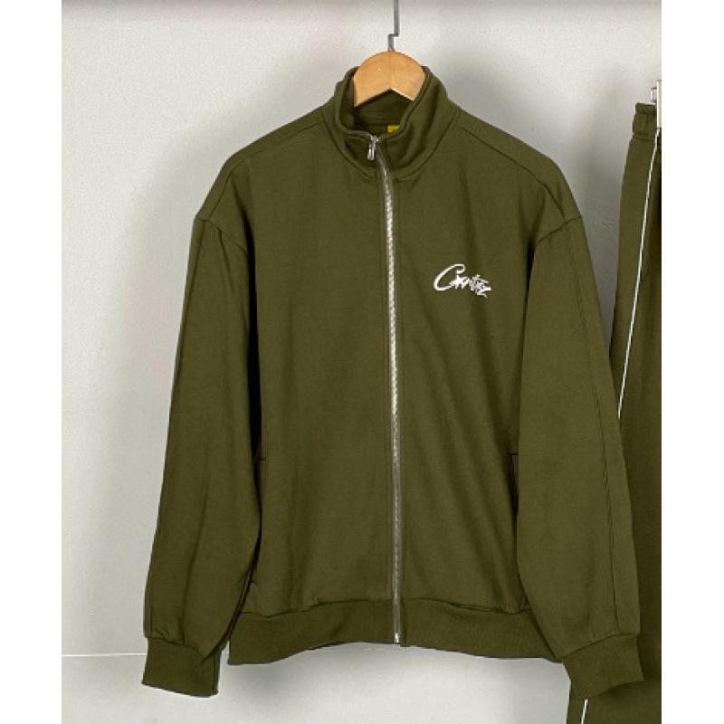 Унисекс Уличная ретро куртка и брюки с принтом дьявола, на воротнике-стойке, на молнии.