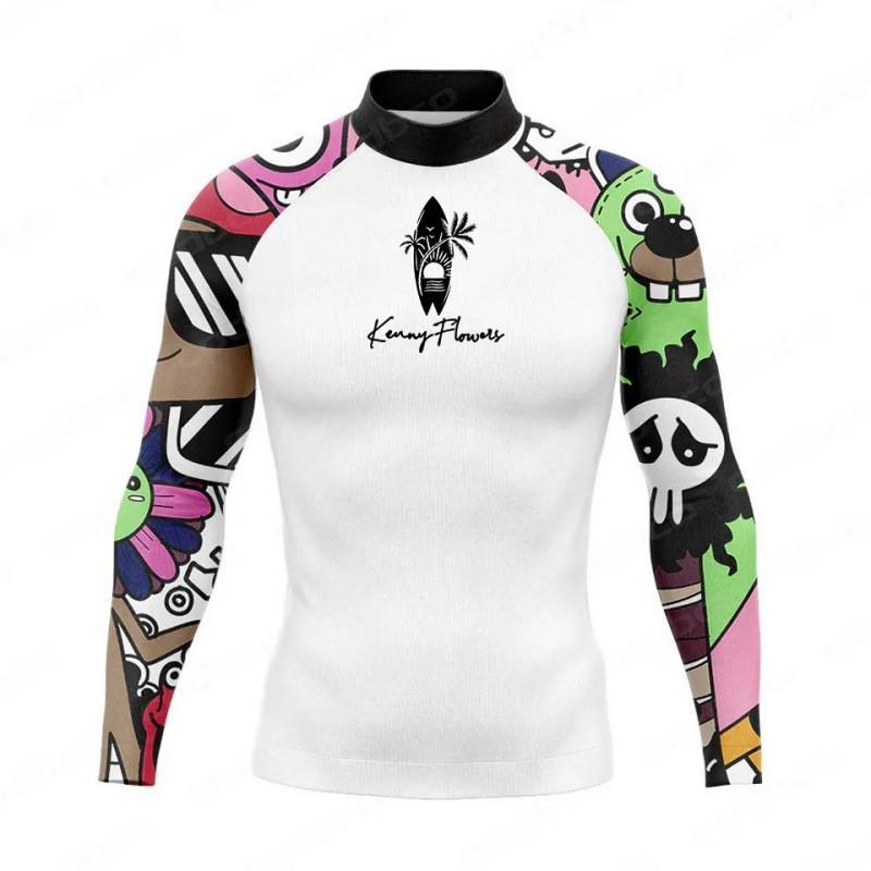 Mens Long Sleeve Rash Guard Quick Dry UPF 50 Surfing Wetsuit Diving Swimming Water Sports