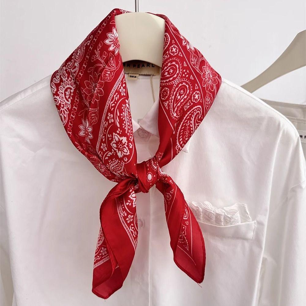 1Pcs Paisley Print Imitation Silk Scarf Breathable Neckerchief Square Scarf  Fashion Accessory