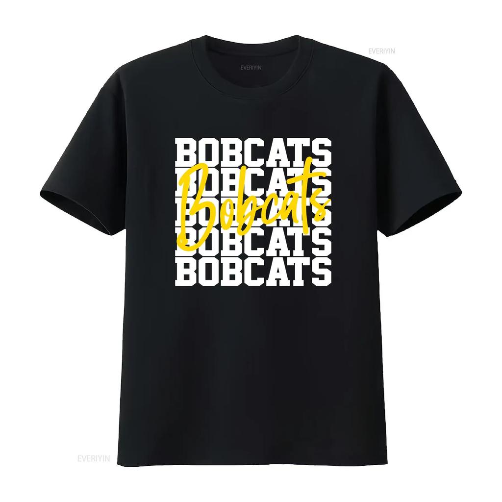 Футболка с талисманом команды Bobcatss Bobcats Дух Bobcats Фанаты Школа Винтаж Унисекс Мягкий Топ Для Повседневной Носки Дизайнерская Одежда