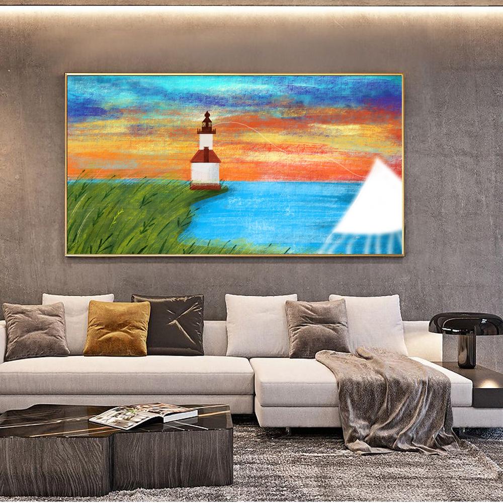 Пейзаж маслом маяк весной абстрактное искусство холст картина гостиная коридор офис украшение дома фреска без рамки