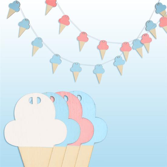 10Pcs Sweet Ice Cream Shape Wooden Hangings Nursery Home Kids Bedroom Wall Decor