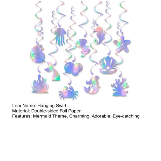 12 шт. Подвесные спирали «Русалка» Иридисцентная гирлянда в тематике русалки Океанский потолочный стример для принадлежностей для вечеринки по случаю дня рождения