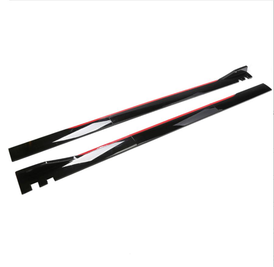 2M Glossy Black Red PP Car Side Skirt Extensions Universal Modified Splitters