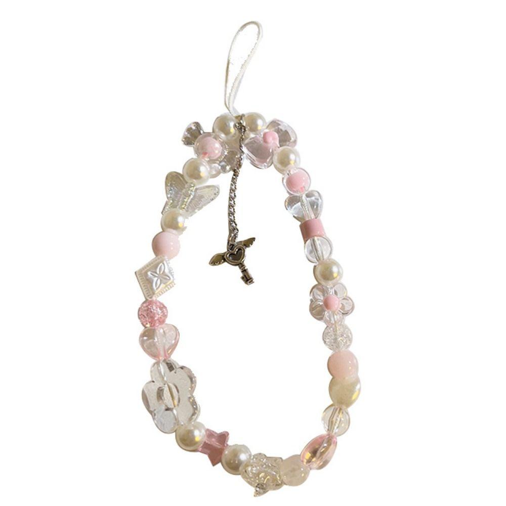 Flower Flower Bead Phone Strap Glass Korean Y2k Phone Strap Chain Knot Cellphone Lanyard Bracelet