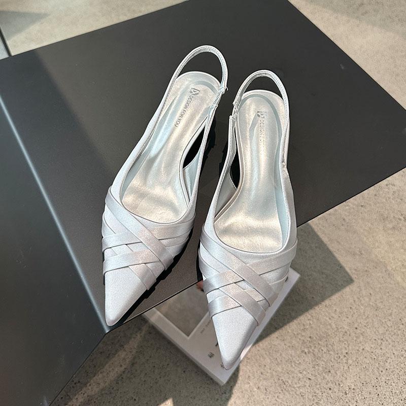 Модная шелковая модная женская обувь-лодочки на низком каблуке, новинка весны-лета, женские слингбэки, обувь слип-он, женская обувь на тонком каблуке