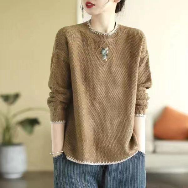 WTEMPO Женский вязаный свитер, зимний свободный свитер больших размеров с круглым вырезом