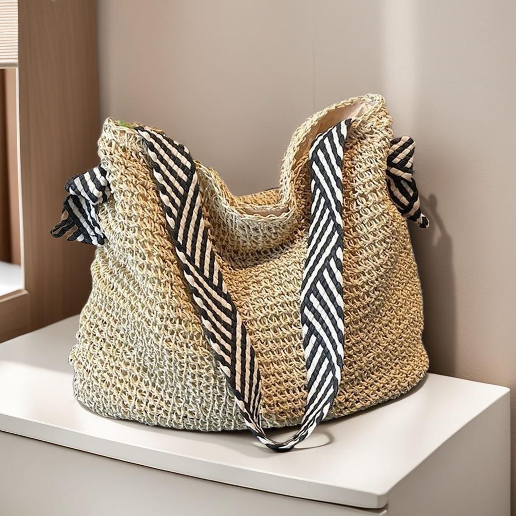 Модная соломенная плетеная сумка в отпускном стиле, популярная женская плетеная сумка через плечо, большая вместимость, повседневная сумка для пляжа на берегу моря