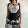 VAYLA Black Button Up Corset Top Women Fashion Sleeveless Skinny Tank Tops Vintage Y2k Streetwear Tees Harajuku 90s Girdle Vest