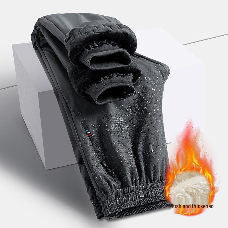 Men's Winter Waterproof Thickened Padded Pants - Straight Leg, Lambswool Lined, Plus Size, Casual Outerwear