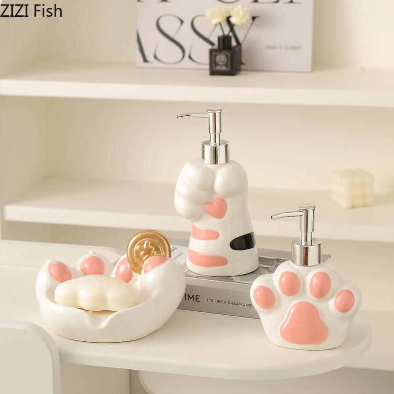 Милый дозатор мыла в виде кошачьего когтя, керамическая бутылка для мытья рук, держатель для зубных щеток, мыльница, аксессуары для ванной комнаты, принадлежности