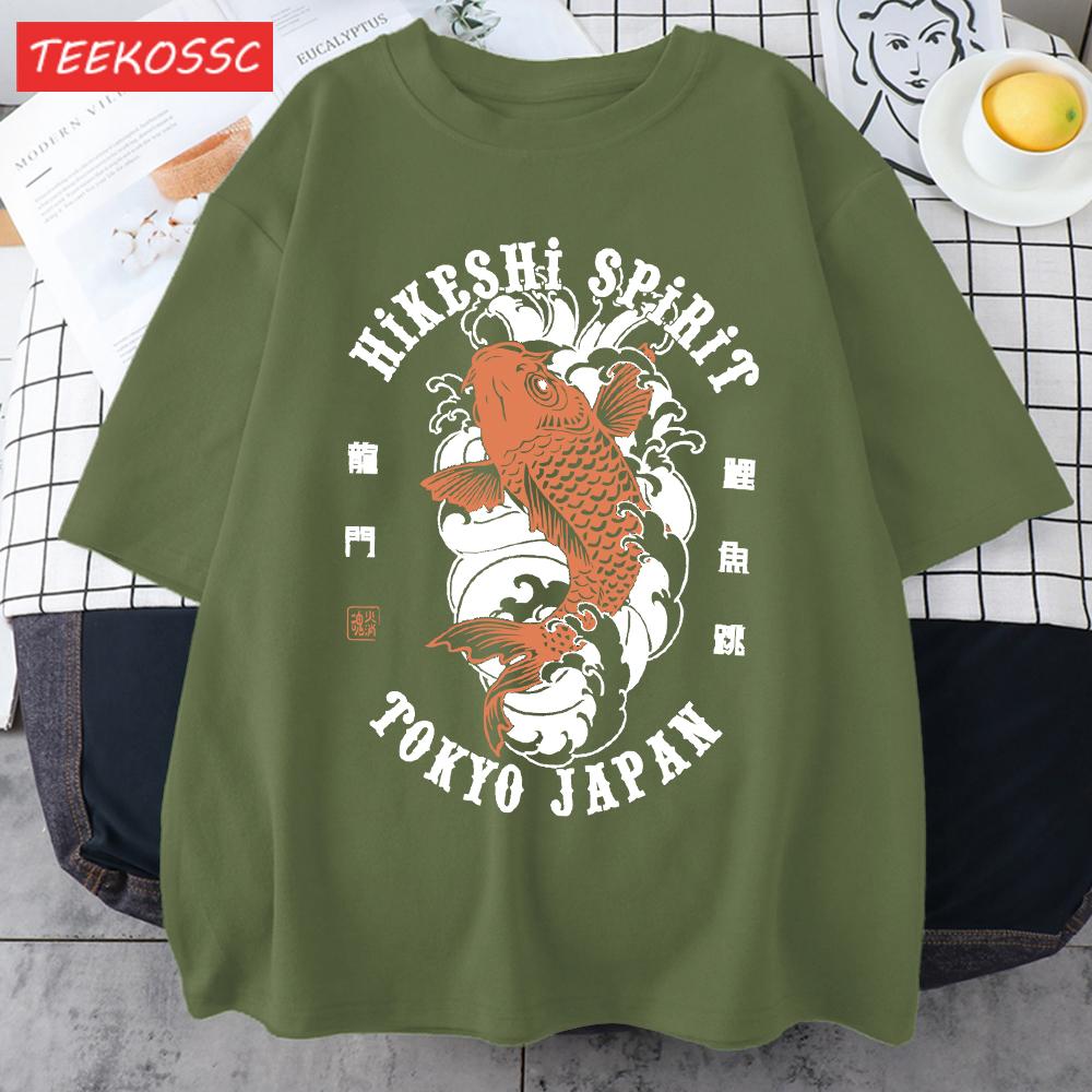 Футболки с принтом Hikeshi Spirit Токио Япония Для Мужчин Хлопок Круглый Вырез Футболка Спортивная Универсальная Верх Летний Мужской Новый Свободный Короткий Рукав