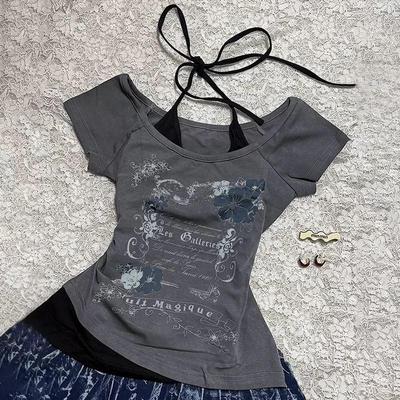 TrendHub Летние Y2k Винтажные Футболки с Графикой Женские Grunge Streetwear Hot Girl Облегающие Футболки Harajuku Мода Повседневные Сладкие Топы Шикарные