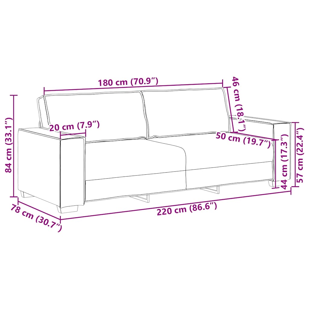 3 Seater Sofa Light Grey 180 cm Fabric
