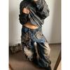 Модные брюки Wide Leg Женские Американский Ретро Потертая Стирка Рваные Брюки-Кинжал Дизайн Color Blocking