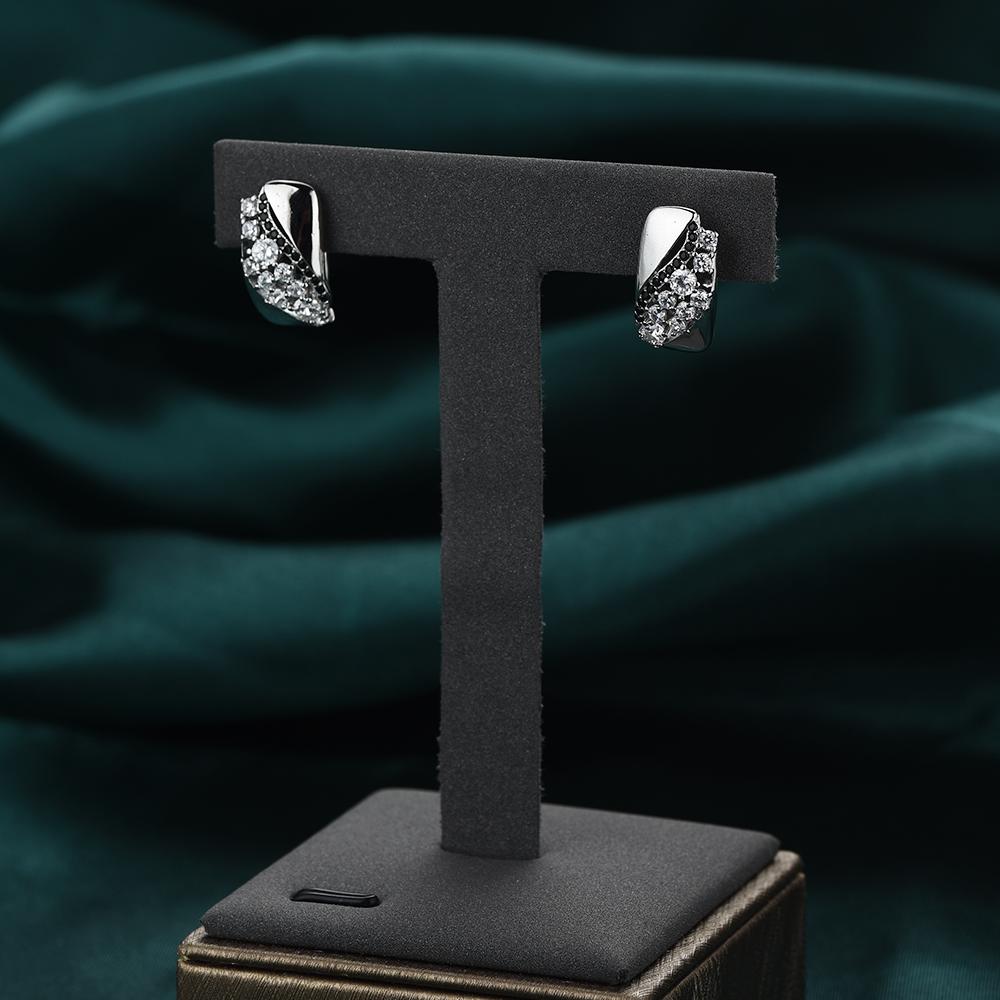 Black Awn Женские серьги-кольца с черными и белыми камнями