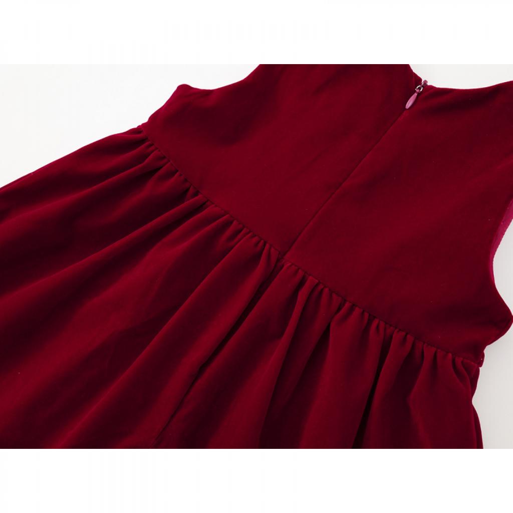 Платье без рукавов из бархата для девочек 2024 года, осеннее детское красное платье принцессы А-силуэта в корейском стиле