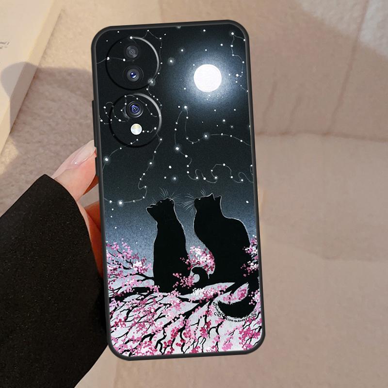 Черный Кошачий Лицо Китти Для Honor Magic 7 Lite 6 5 V5 Чехол Для Honor 400 200 Pro 90 70 50 X8a X8b X9a X9b X9c Обложка