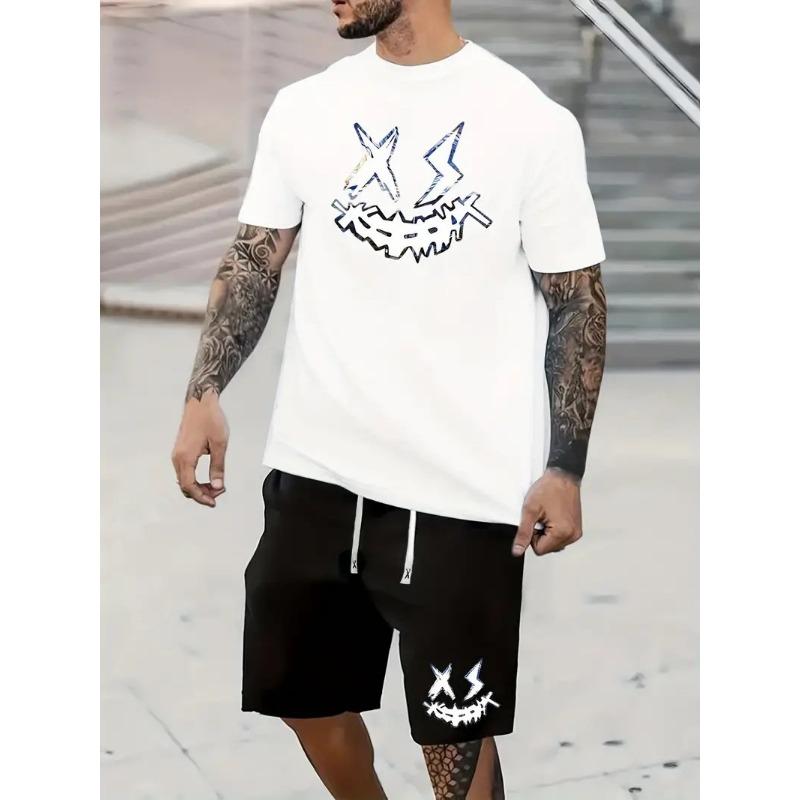 Мужская футболка шорты костюм Street Harajuku Wind футболка с короткими рукавами + шорты Мужской костюм шорты комплект из двух предметов Большой размер