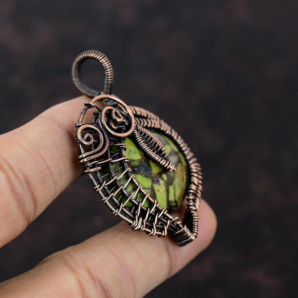 Подвеска из медного стихтита, подвеска из медной проволоки, ювелирные изделия ручной работы из драгоценных камней, женская подвеска, медные украшения в подарок маме, подвеска из проволоки