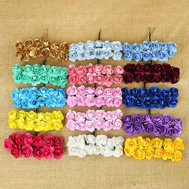 144pcs Mini 2cm Paper Rose Flower Heads Bouquet Artificial For Wedding Home Decoration Scrapbooking DIY Wreath