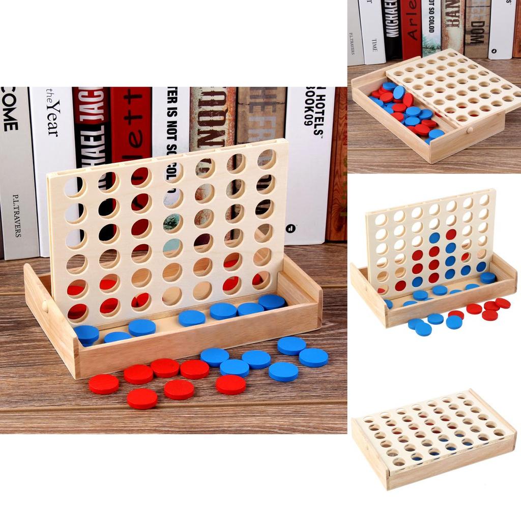 Wooden 4 Chess Connected Line Game Board Children Puzzle Toy For Family Fun