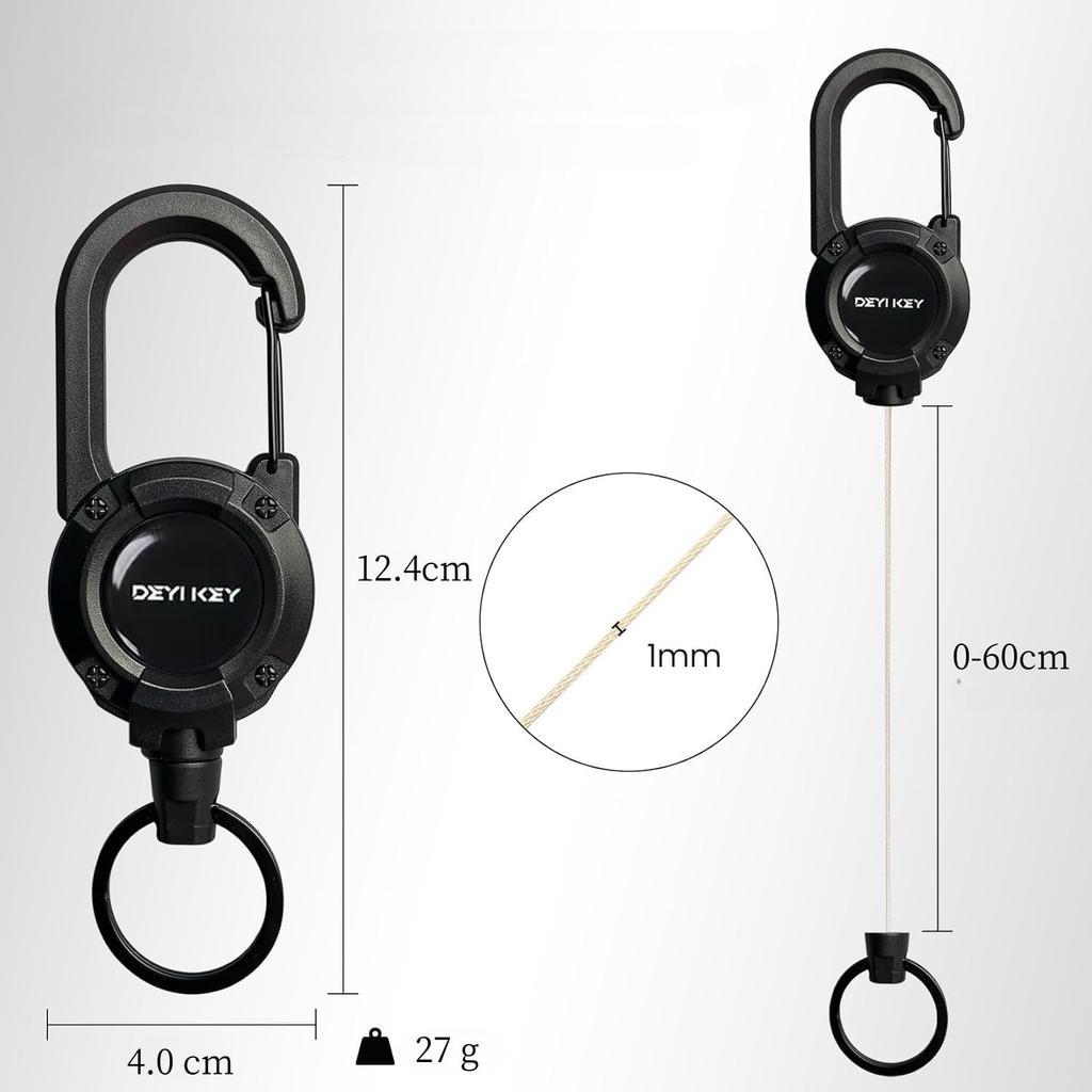Premium Retractable Reel 60cm Reinforced for and Outdoor Activities [jimii Product] Keychain, Carabiner-style Keychain, Wire, Small, Multifunctional,