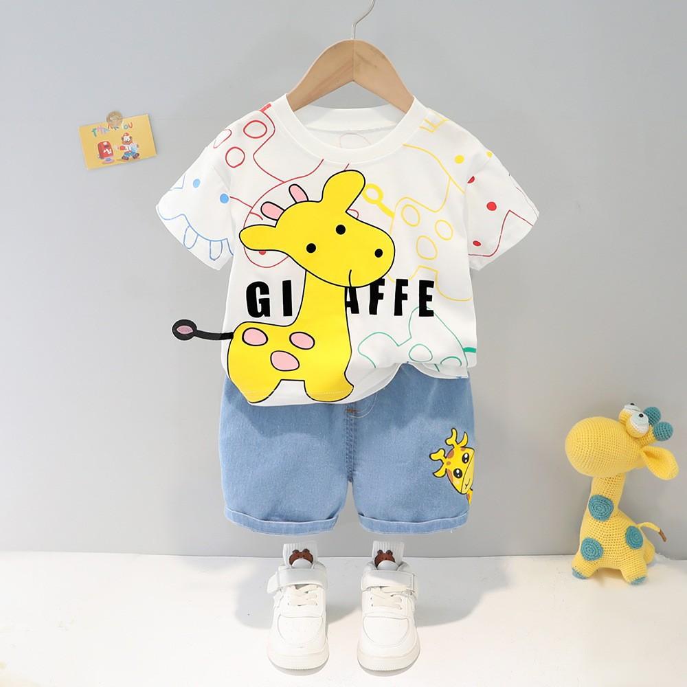 Одежда для мальчиков 0-5 лет Мультяшный рисунок Круглый вырез Короткий рукав Шорты Комплект из двух предметов Летний комплект одежды